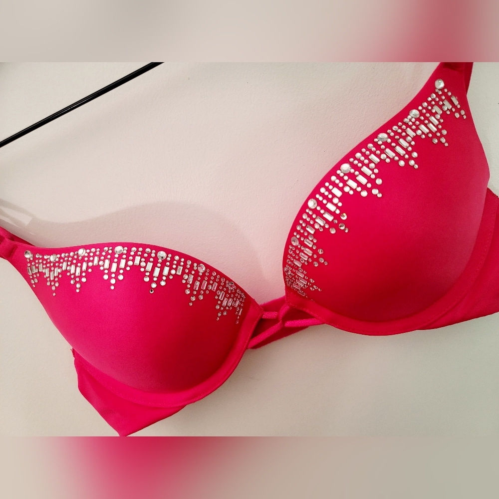 Victoria's Secret Bright Pink Bra w/ Sparkling Crystal Accents & Panties Set